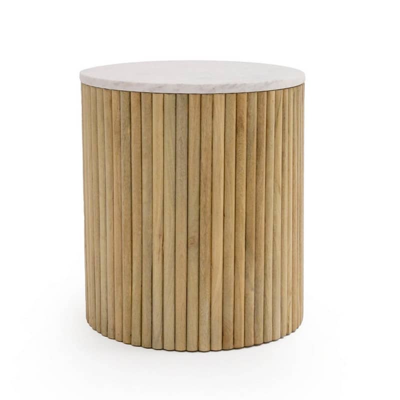 16 in. White and Brown Round Wood End Table, Sturdy Build End Side Table for Living Rooms