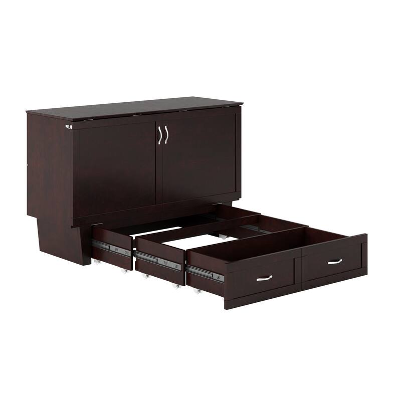 Monroe Queen Murphy Bed Chest with 6" Mattress, Storage Drawer & Built-In Charger in Espresso