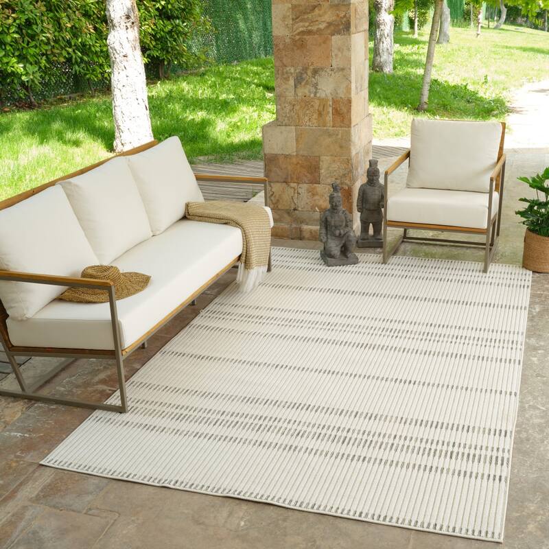 Tasi Stripe Weather Resistant Trendy Modern Outdoor Rug