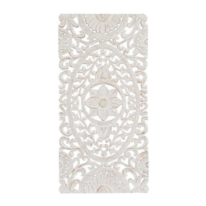 Wooden Floral Handmade Intricately Carved Home Wall Decor - White - Roche River Decor