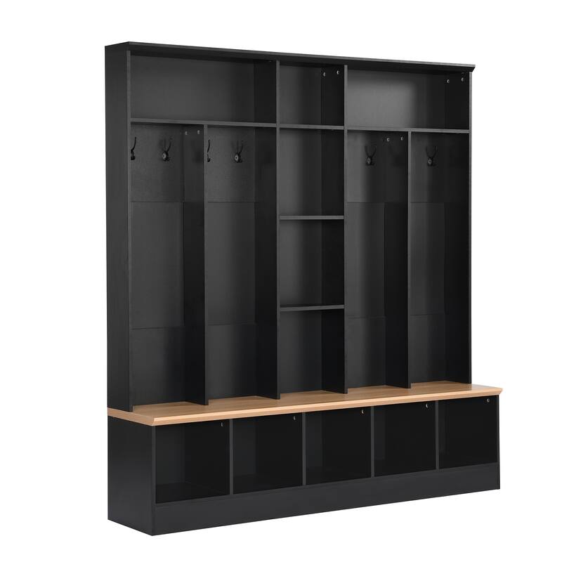 4-in-1 Entryway Storage Cabinet Coat Rack with Shoe Storage and Bench, Hall Tree with Cube Storage & Shelves