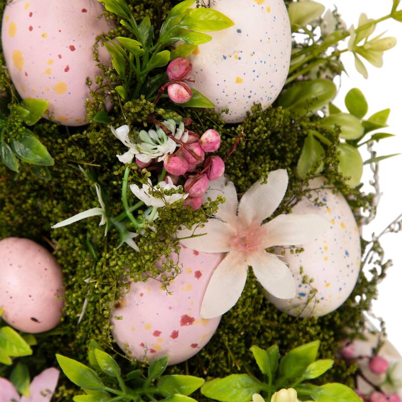 Floral and Foliage Easter Egg Tree - 14" - Pink and White