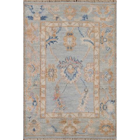 Geometric Oriental Turkish Oushak Traditional Rug Wool Hand-knotted - 2'1" x 3'0"