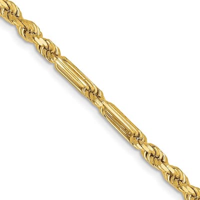 Curata 14k Yellow Gold Solid 3.0mm Milano Rope Chain Bracelet Lobster Claw
