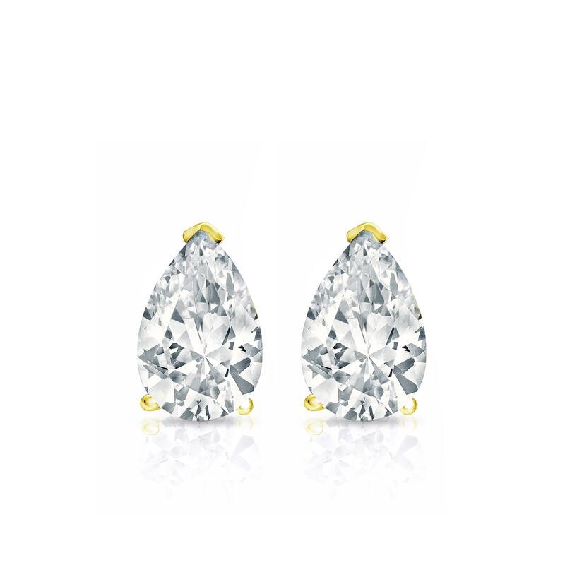 Auriya Plat Gold Lab Grown 0.62 carat TDW Pear Diamond Stud Earrings V-End Prong Push-back