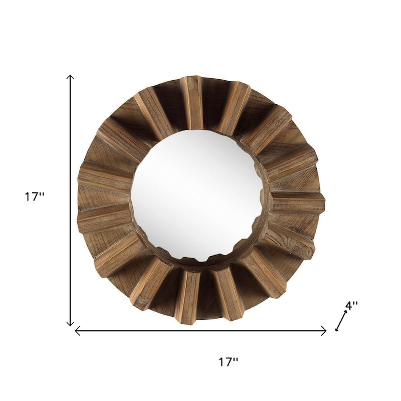 17" Brown Solid Wood Round Geometric Framed Accent Mirror - 4" W x 17" D x 17" H
