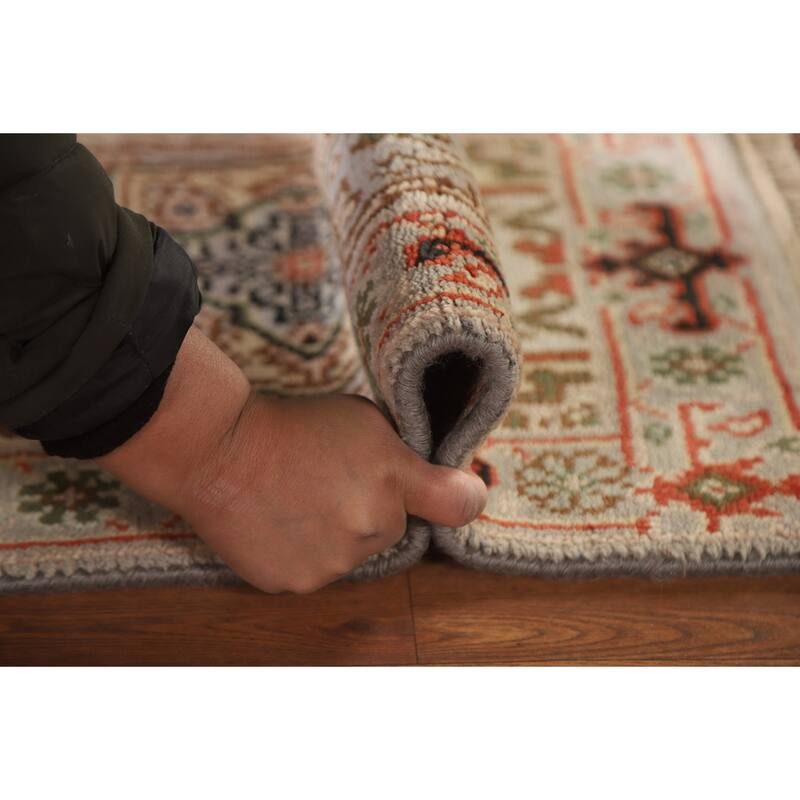 Hand Knotted Oriental 100% Wool Carpet Traditional Medallion Greys & Charcoal Heriz (serapi) Area Rug - 3' 0'' X 2' 0''