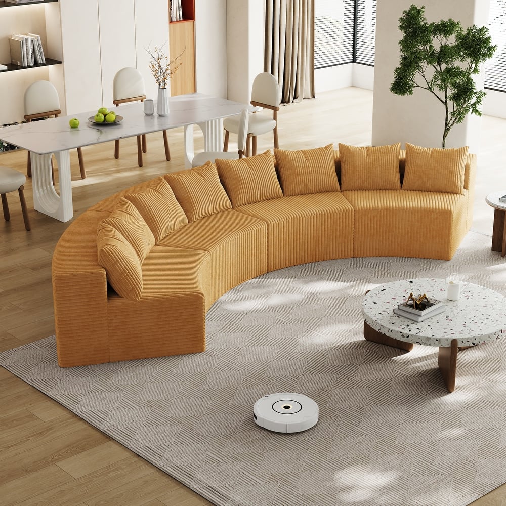 Symmetrical Curved Sectional Sofa Corduroy Modular Semi Circular Couch