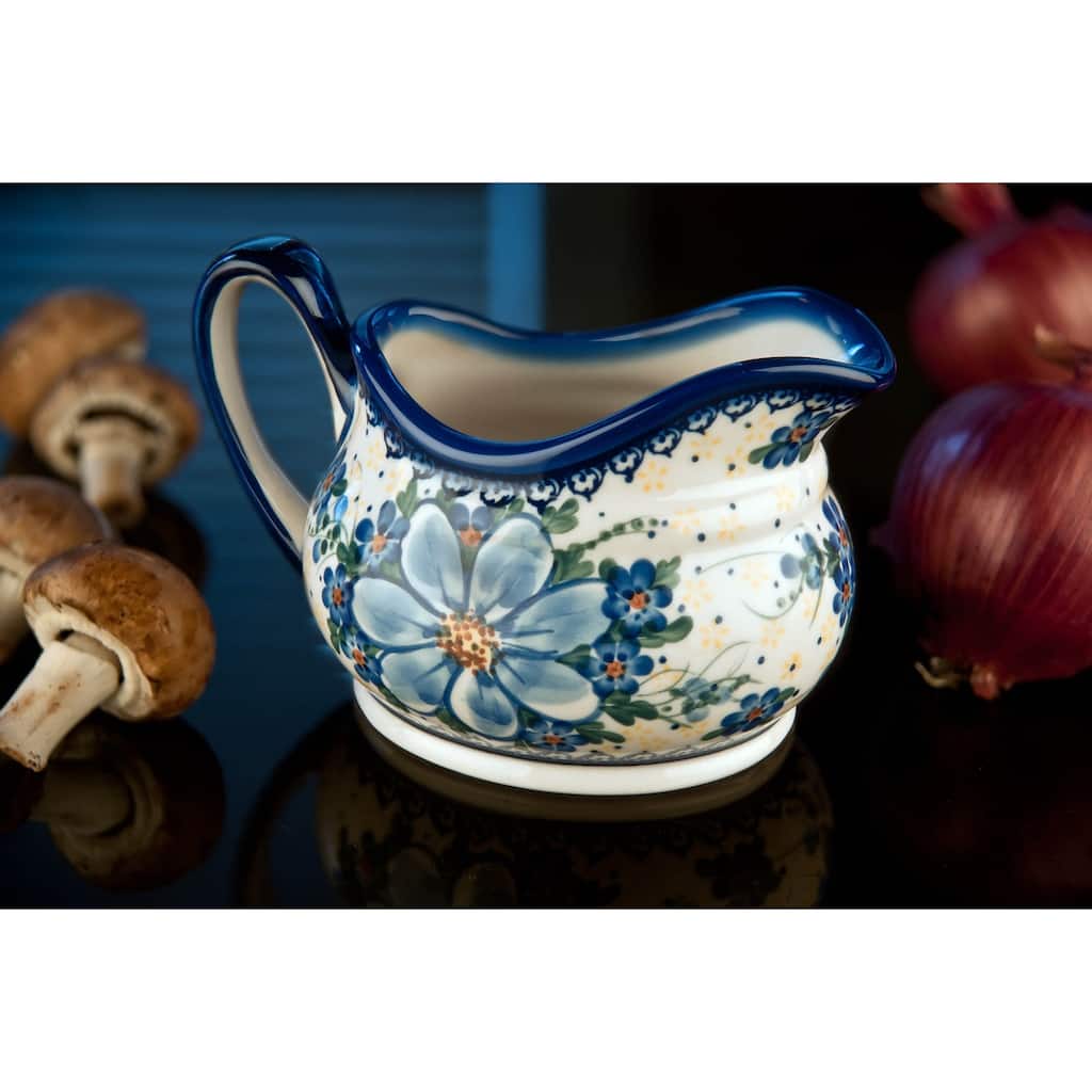 Blue Rose Polish Pottery 128-129 Vena Gravy Boat & Plate