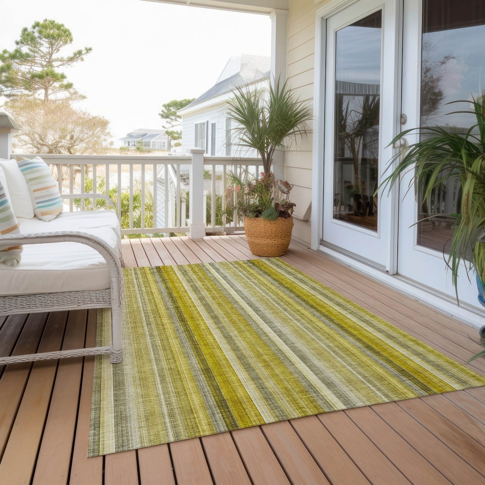 Machine Washable Indoor/ Outdoor Striped Chantille Rug