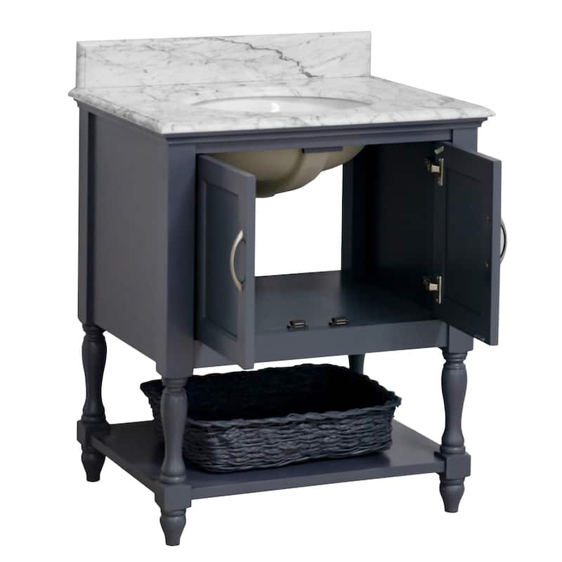 KitchenBathCollection Beverly 30" BathroomVanity w/ Carrara Marble Top