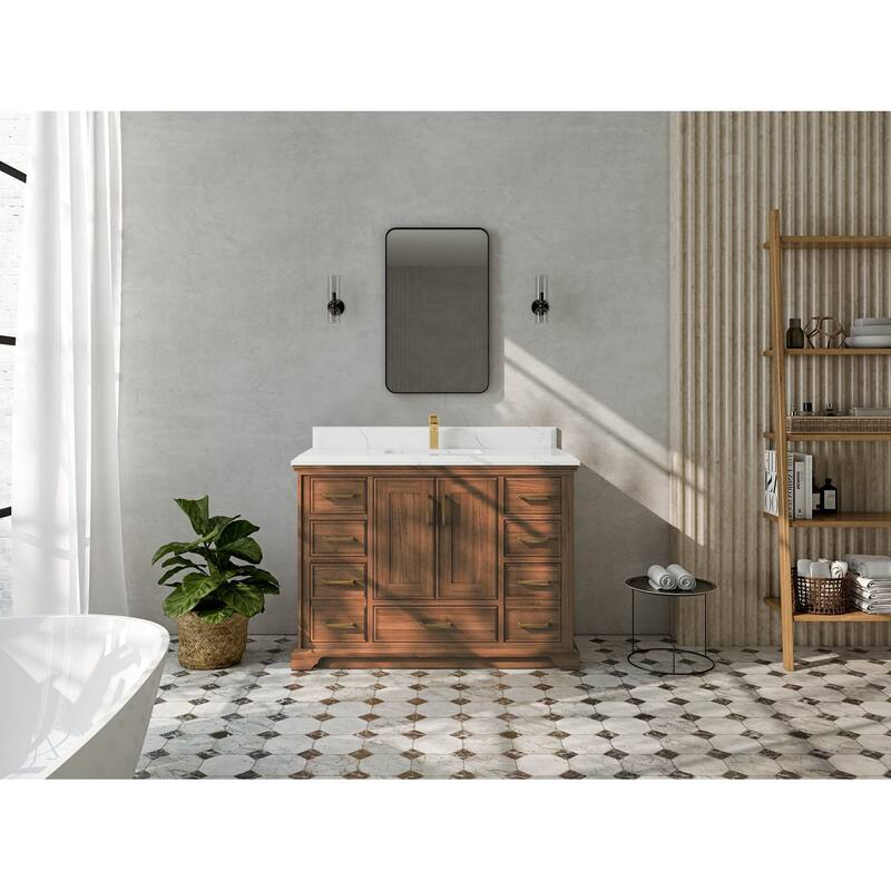 Willow Collections 48 in. W x 22 in. D Charlotte Teak Single Sink Bathroom Solid Teak Vanity with Countertop