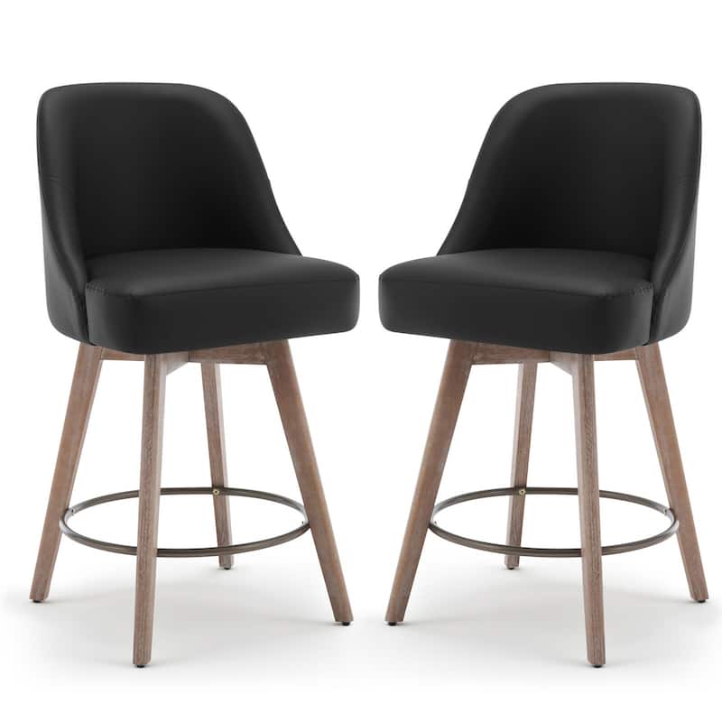 26" Upholstered Counter Height Swivel Bar Stool, Counter Stools with Solid Wood Legs - 39.37"H x 22.44"D x 21.65"W