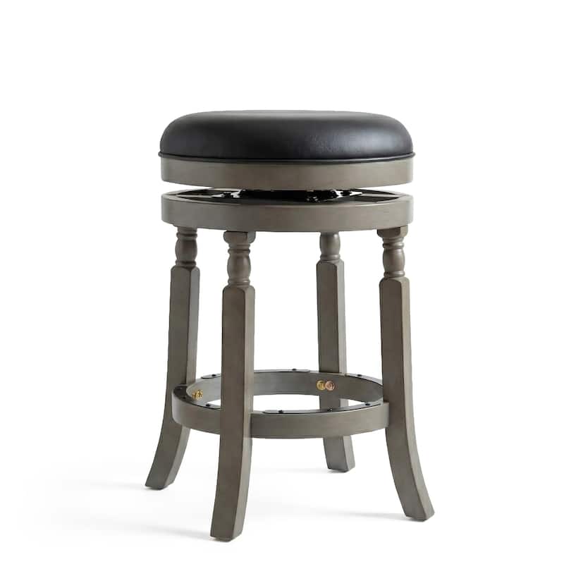 DTY Indoor Living Palmer Lake Backless Swivel Counter or Bar Stool - Weathered Gray/ Black Leather - Counter Height