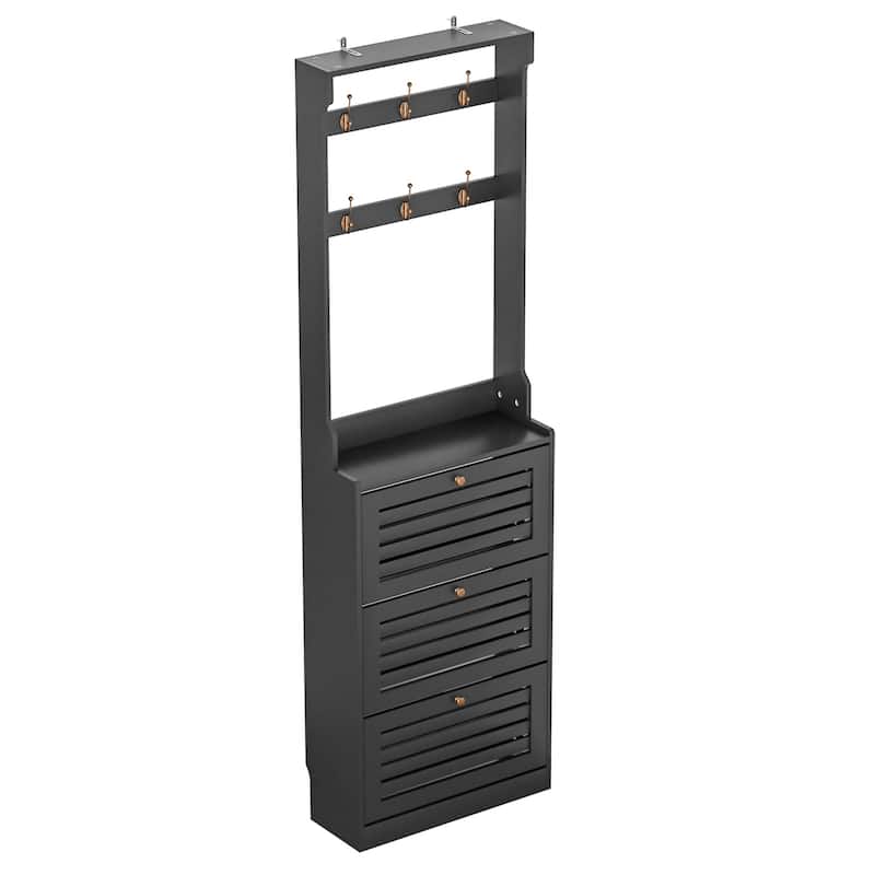 Anmytek White 78.7" H Tall Shoe Cabinet Wood Shoe Rack Organizer with Coat Racks and Flip Drawers