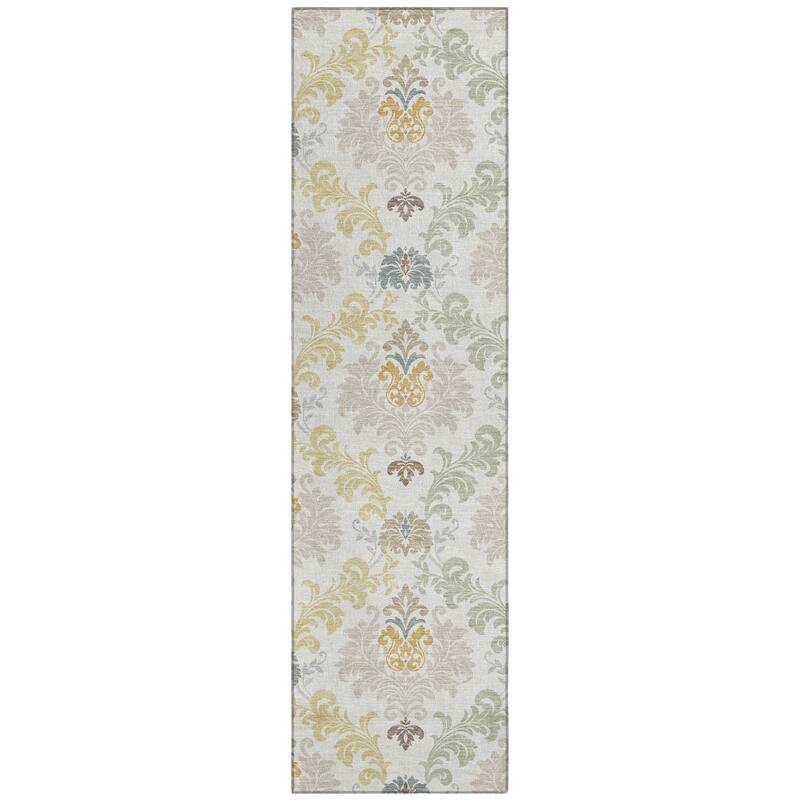 Machine Washable Indoor/ Outdoor Damask Patna Chantille Rug