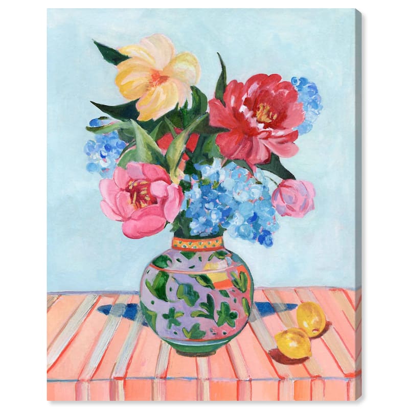 Wynwood Studio Canvas Floral and Botanical All in bloom Blue and Light Blue Traditional Wall Art Canvas Print