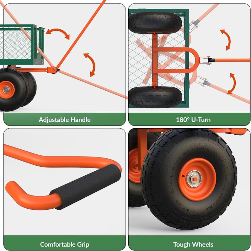 900 lb Capacity Steel Garden Cart Green + Orange