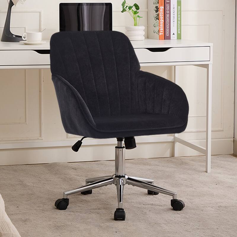 Adjustable Velvet Office Chair Ergonomic Swivel Chair with Backrest - Black
