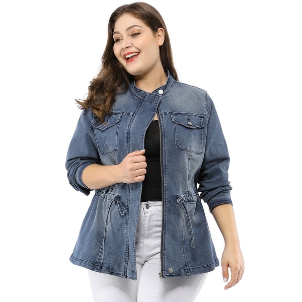 stand collar zip up denim jacket