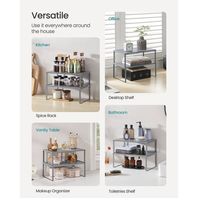 Set of 2 Stackable and Expandable Metal Kitchen Counter Shelves for Small Appliances or Spices