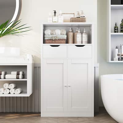 Bathroom Storage Cabinet – Waterproof Free Standing Storage Cabinet with Adjustable Shelf & Soft-Close Drawers