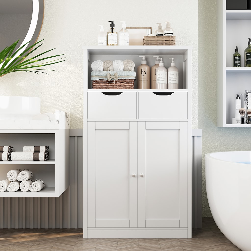 Bathroom Storage Cabinet – Waterproof Free Standing Storage Cabinet with Adjustable Shelf & Soft-Close Drawers