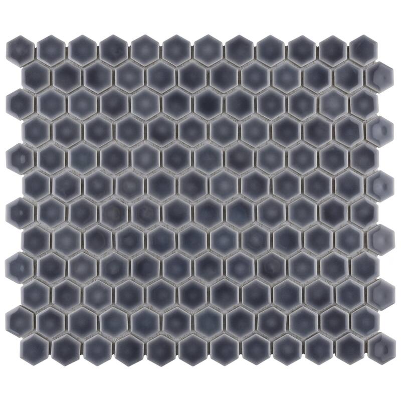 Merola Tile Hudson 1" Hex Imperial Grey 11-7/8" x 13-1/4" Porcelain Mosaic Floor and Wall Tile - Case (10 Tiles)