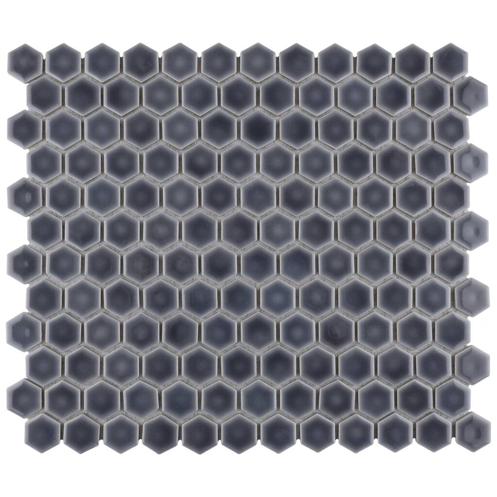 Merola Tile Hudson 1" Hex Imperial Grey 11-7/8" x 13-1/4" Porcelain Mosaic Floor and Wall Tile