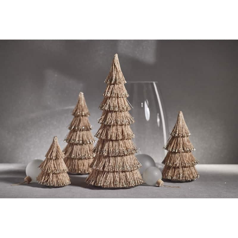 All Natural Abaca Rope Decorative Tree w/ Champagne Glitter Trim, 12"