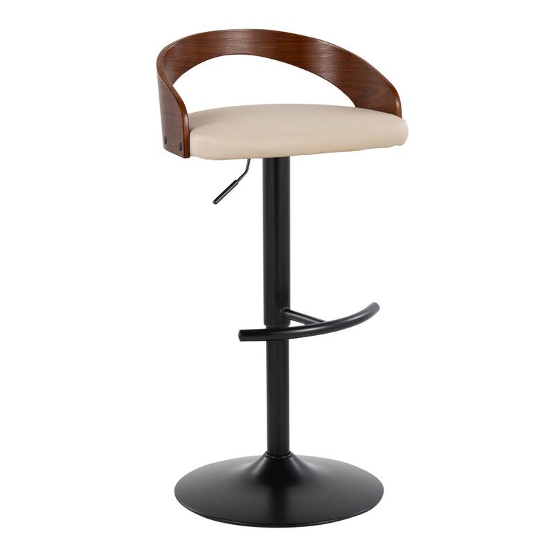 Carson Carrington Stavanger Adjustable Bar Stool with Rounded T Footrest (Set of 2) - Cream PU/Walnut/Black Metal