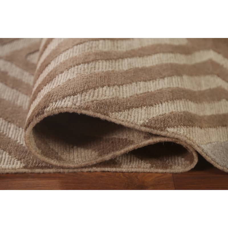 Geometric Modern Oriental Area Rug Handmade Wool Carpet - 8'11" x 11'8"