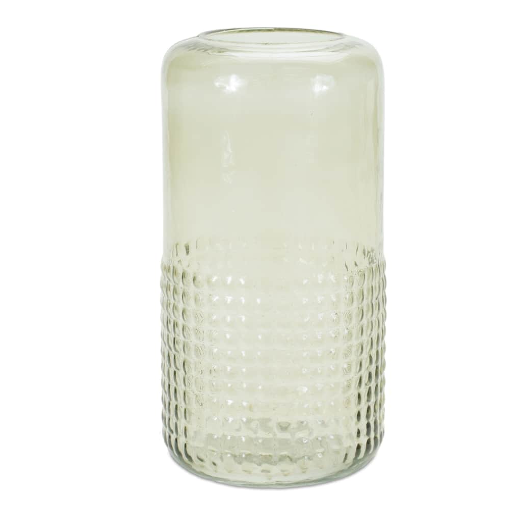 Green Textured Glass Candle Holder Vase 9.5"H