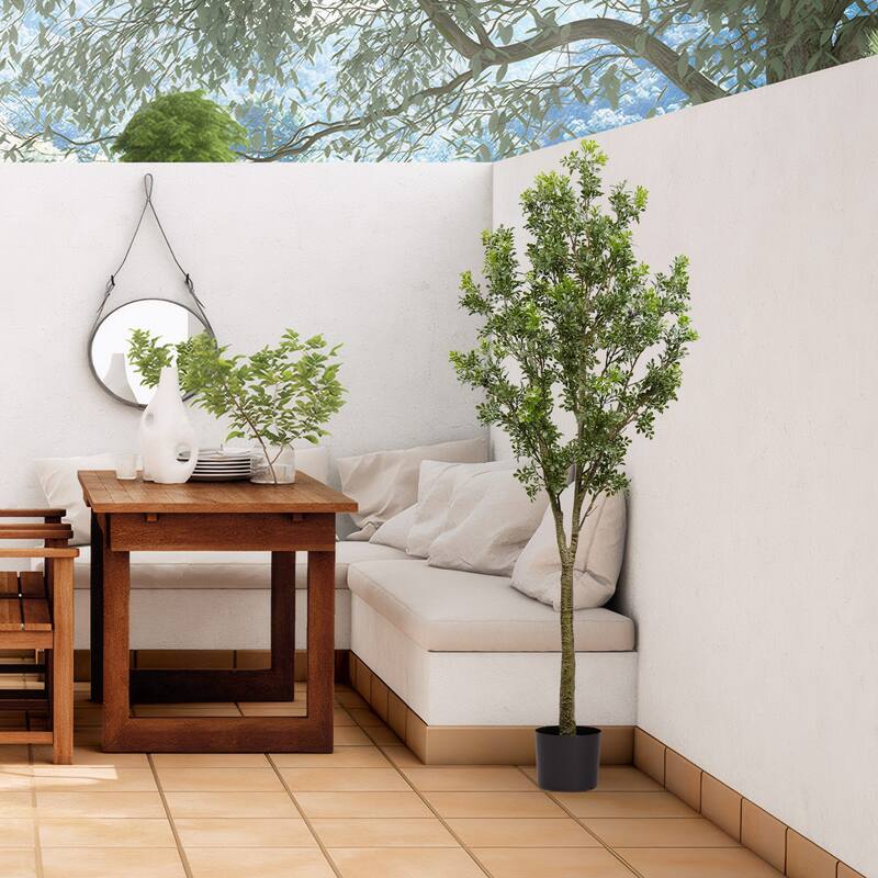 GDFStudio - Lucas 6FT Artificial Tree in Thermoplastic Foliage with Sturdy Trunk and Interlocking Roots