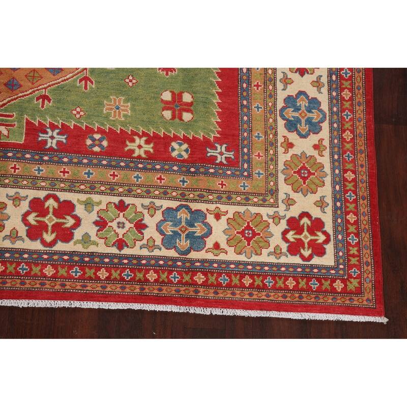 Vegetable Dye Kazak Oriental Geometric Area Rug Wool Handmade Carpet - 8'0" x 9'8"