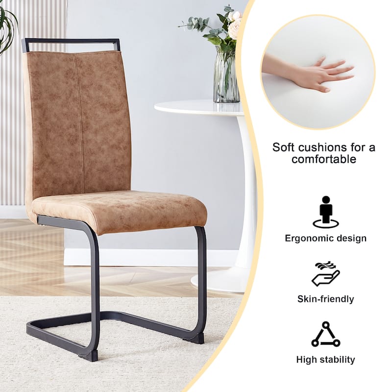 Modern High Back Upholstered Dining Chairs with Black Metal Legs Set of 4