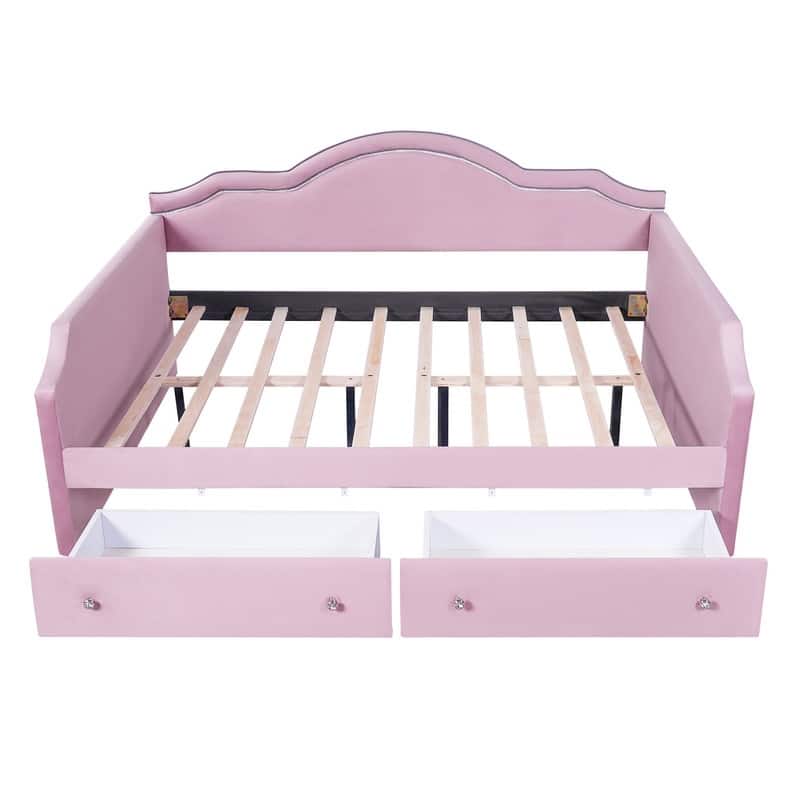 Full Size Upholstered Daybed with LED and 2 Drawers