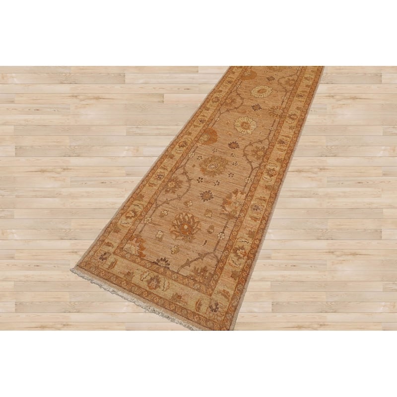 Runner Hand Knotted Tan Wool Peshawarr Traditional Oriental Area Rug - 2' 8'' x 10' 8''