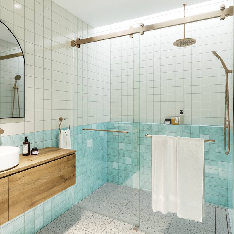 Polaris 60 in. x 78 in. Fully Frameless Glass Sliding Bypass Shower Doors with Square Hardware - Brushed Bronze