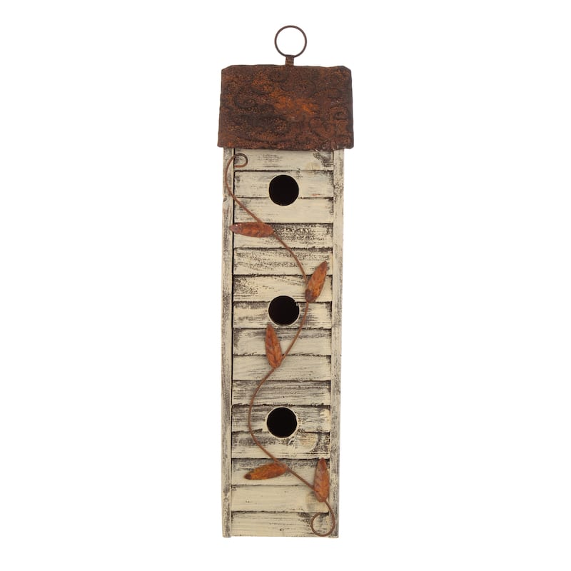 Glitzhome 18"H Three-Tier Distressed Solid Wood Window Shutters Birdhouse