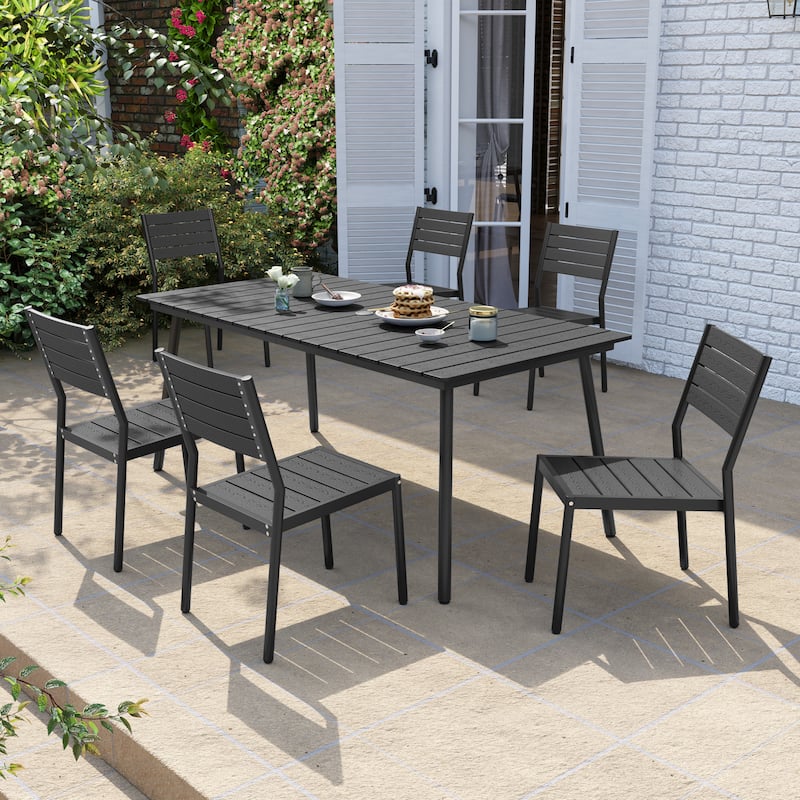 7-Piece Outdoor Aluminum Rectangular Dining Sets Table with Chairs - Black