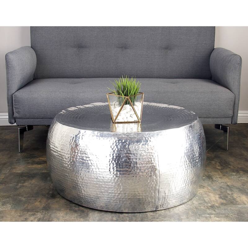 Aluminum Metal Coffee Table with Hammered Design - Silver - Roche River Decor