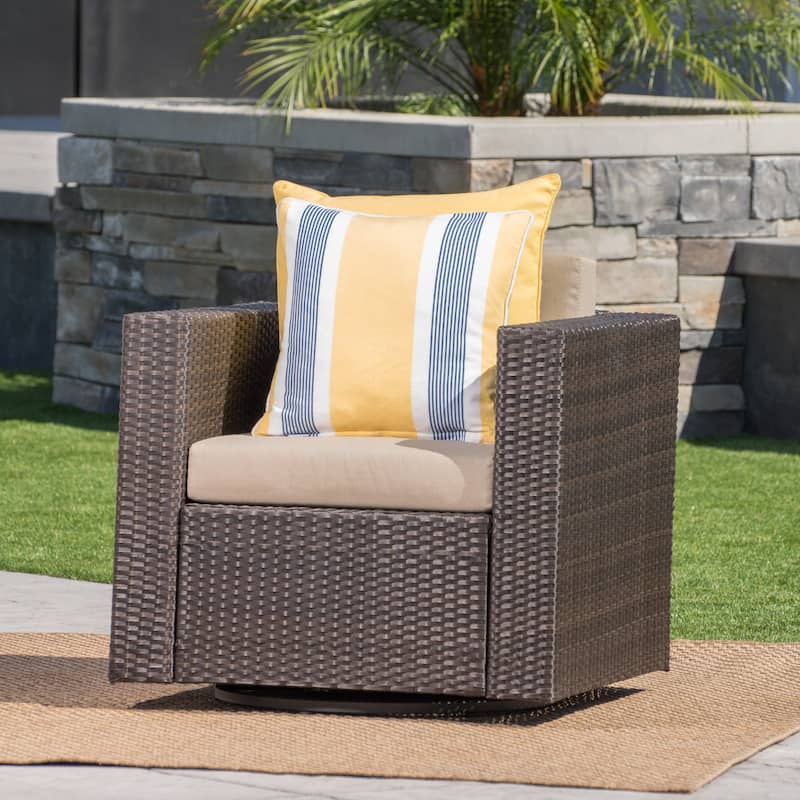 Puerta Outdoor Wicker Swivel Club Chair by Christopher Knight Home - Dark Brown + Beige