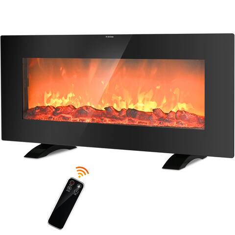 36" 1500-Watt Freestanding Wall-Mounted Electric Fireplace Heater, Black