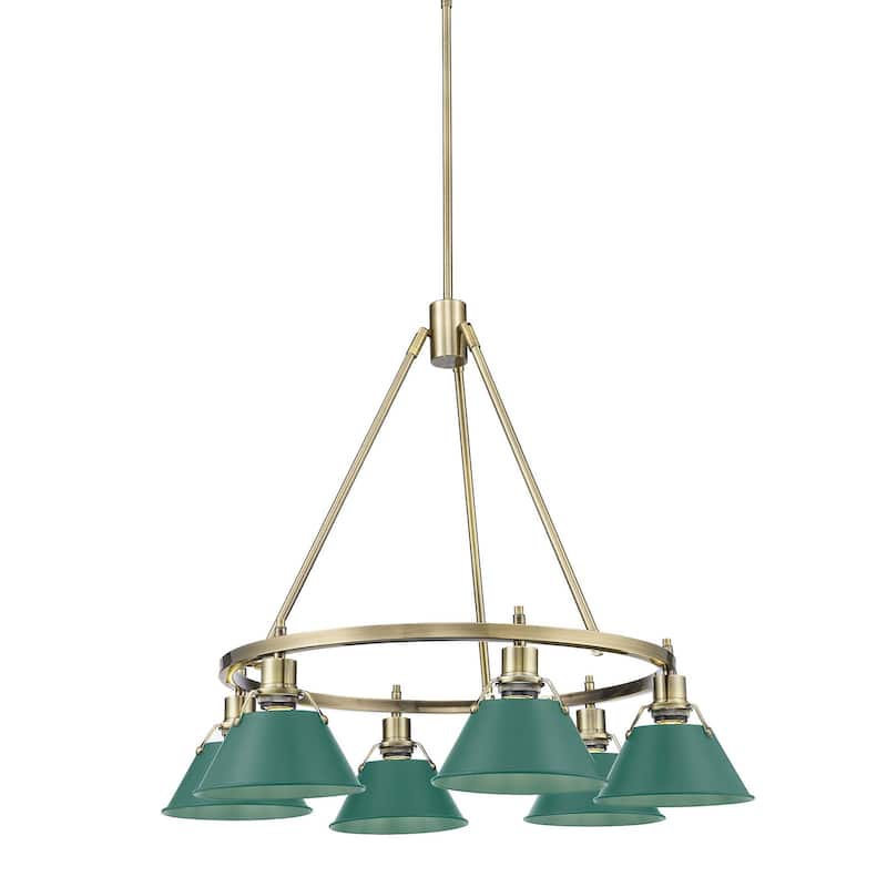 Golden Lighting 3306-6 AB Orwell 6 Light 29" Wide Chandelier - Aged Brass / Pine Green Shades