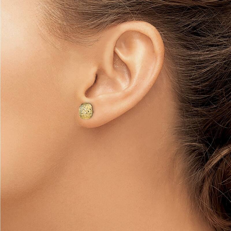 Curata 14k Yellow Gold 9mm Polished Sparkle Cut Button Post Earrings