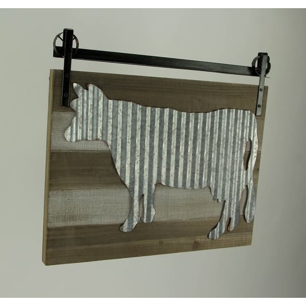 Shop Galvanized Metal Farmhouse Cow On Wood Barn Door With Rustic