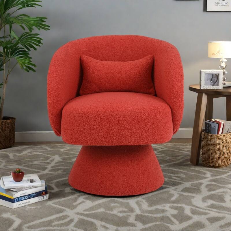 Faux Fur Swivel Barrel Chair with 360° Rotation, Sinuous Springs and Ergonomic Design - Orange