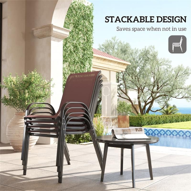Black Steel Outdoor Dining Chairs Set of 4 with Mesh and Stackable Design - 21.3" W x 28" D x 36.6" H