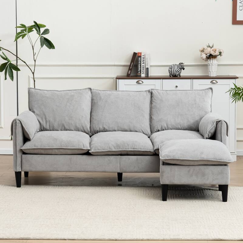 78.74" 3-Seater L-Shaped Convertible Sofa with Footstools & Storage - Beige